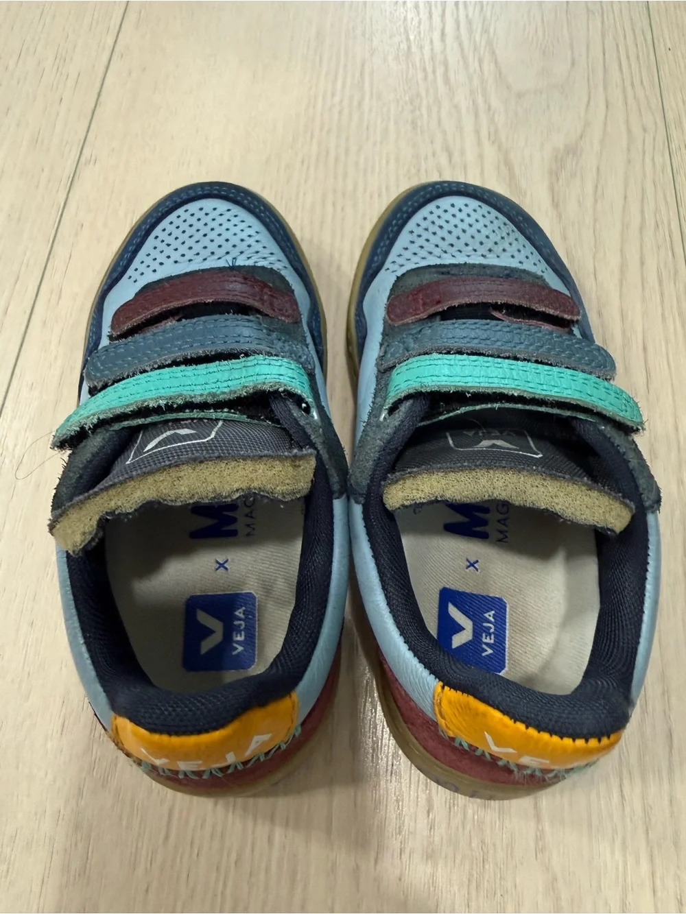 Veja Kids Light Blue Multi-Stripe Velcro Sneakers | 27 (10C)